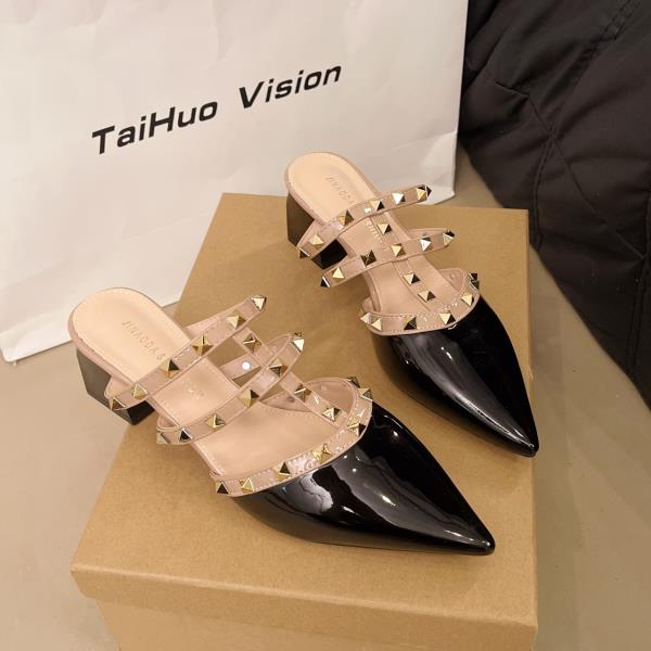 Fashion Shoes Woman 2025 Loafers Slippers Casual Cover Toe Heeled Mules Luxury Summer Pointed High Slides Fashion Pumps Shoes Woman 2025