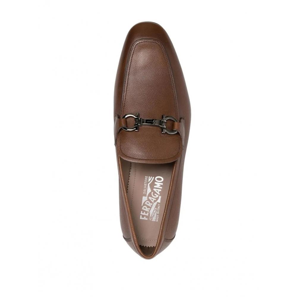 Salvatore Ferragamo Ferragamo Gancini Trim Leather Moccasins Brown