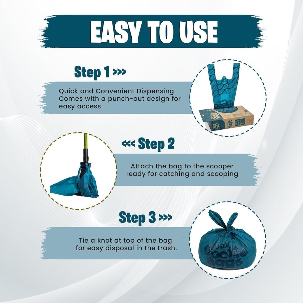 Bio-Blu Dootie Bags®, Premium Medium-Large, E-Z Tie Handle Poop Bags, Made with Superior Material, Strong, Leak Proof, 100 Count. Fits GoGo Stik ST