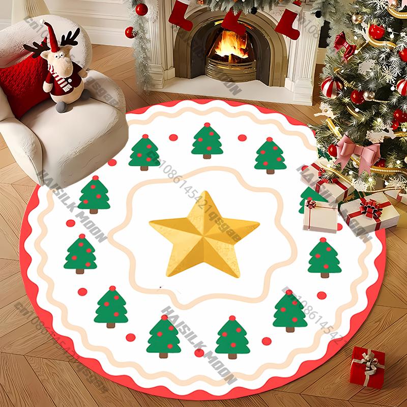 Christmas Cute Cartoon Santa Claus Wreath Printed Round Rug, Chair Carpet, Kids Playing Mat Living Room Bedroom Rug,Doormat Gift