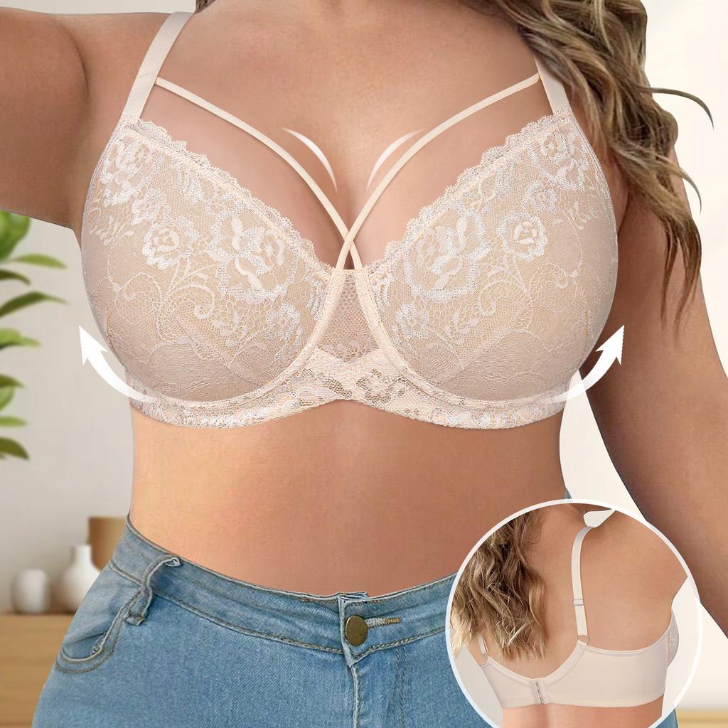 Plus Size Sexy Bra Lace Underwear Crossover Design Soft Underwire Adjustable Straps Bra