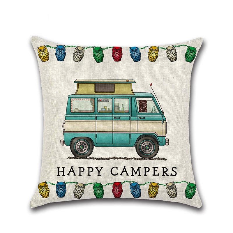Ornate Happy Campers Sofa Throw Cushion Cover Ideal For Home Dcor
