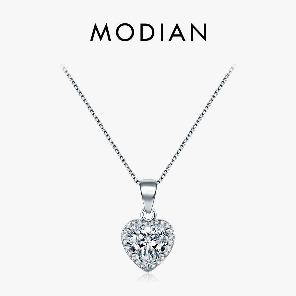 Modian New Design 925 Silver Heart pendant Fashion Heart Clear Zirconia Classic Wedding Chain Jewelry For Women