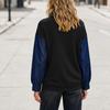 Women's Fashion Color Block Collared Long Sleeve Casual Loose Fit Patchwork Denim Sweatshirt Top