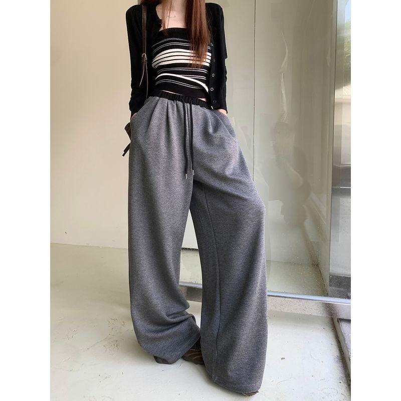 Kumikumi Idle Style Waist Head Patchwork Drawstring Drape Casual Pants Women Autumn All-Match Loose Wide-Leg Pants Trousers