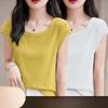 Women Modal T Shirt Short Sleeve Summer Slim Fit Flutter Sleeve Round Neck Comfortable Casual Tee