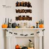 Elegant Natural Wood Sign Halloween Wooden Door Sign, Black Cats Broom Front Hanger, Rustic Nordic Style Hanging Welcome for Home Window Wall