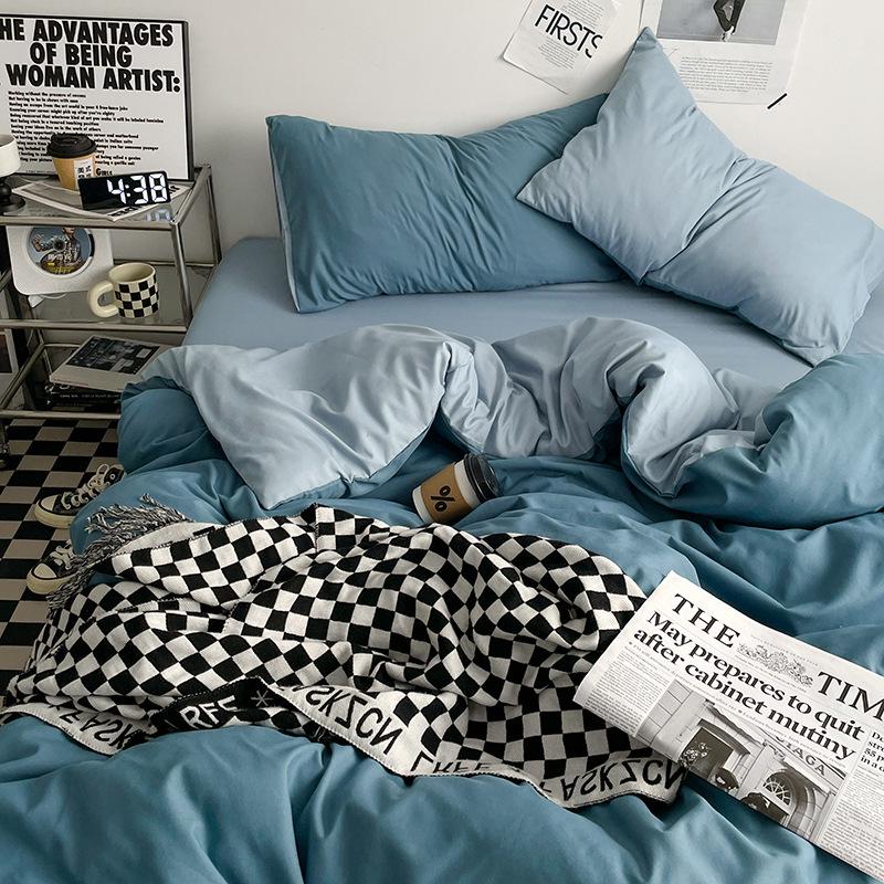 Four-Piece Pure Cotton Washable Bed Set: Skin-Friendly Sheet and Duvet Cover, Ideal for Dormitory Beds.