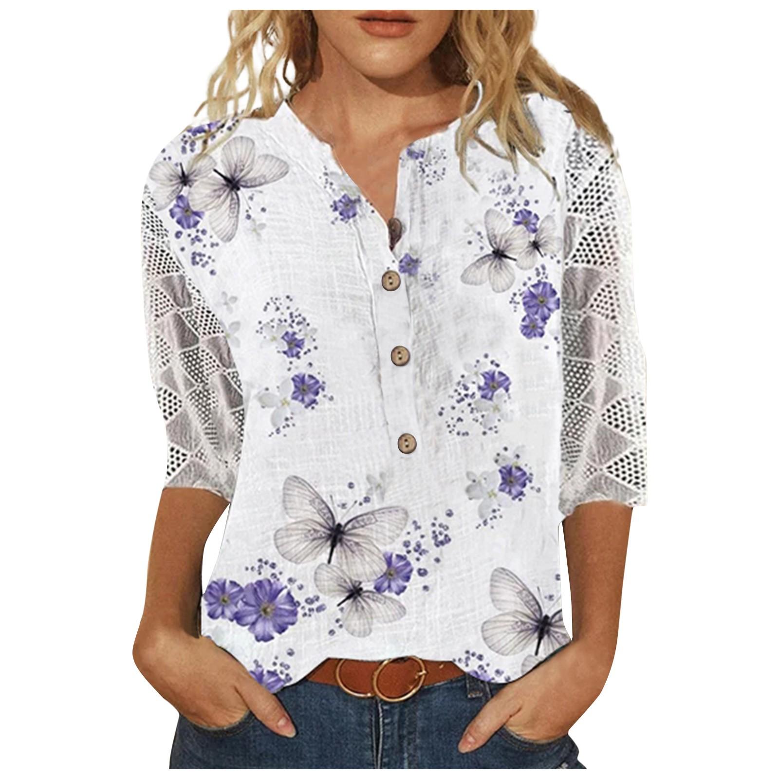 Женские рубашки с v-образным вырезом и рукавами 3/4 — фото 9