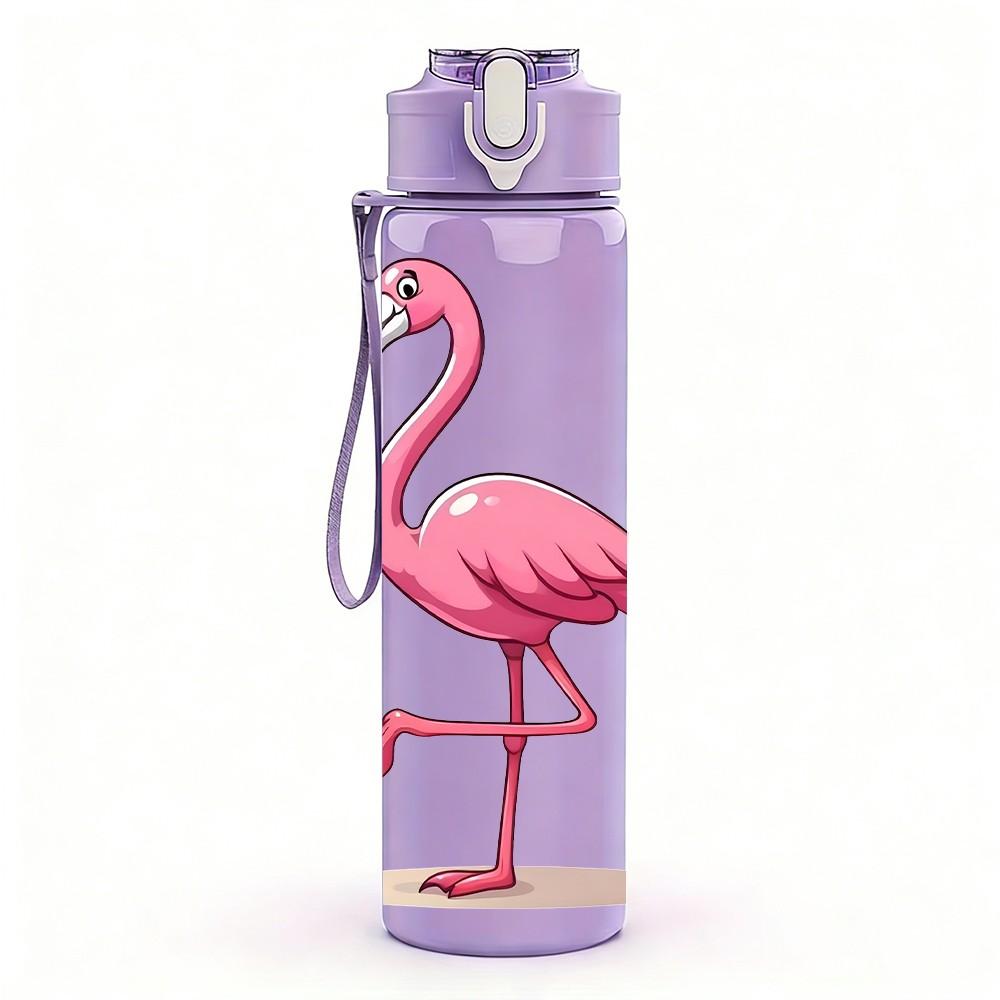 1PC Pink Flamingo Bird 750ml Color Plastic Sports Water Bottle Leakproof Flip Straw Lid Suitable for Sports Office Home Use