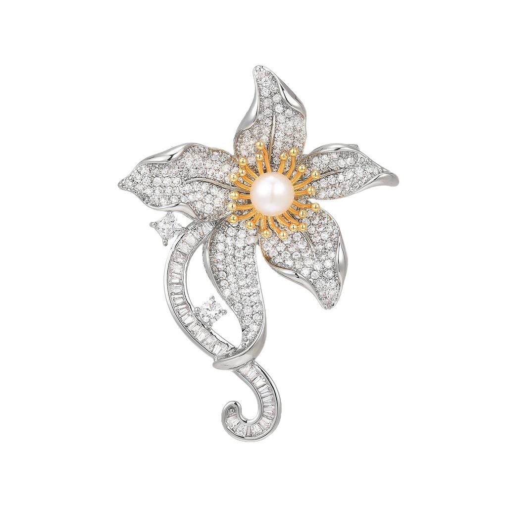 Luxury Full Diamond Flower Brooch High-end Brooch Niche Versatile Suit Pin Accessories Lily High-end Accessories