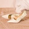 Fashion French-style Water Diamond High Heels for Women, 2025 New Floral Champagne Color, Non-tiring Wedding Shoes