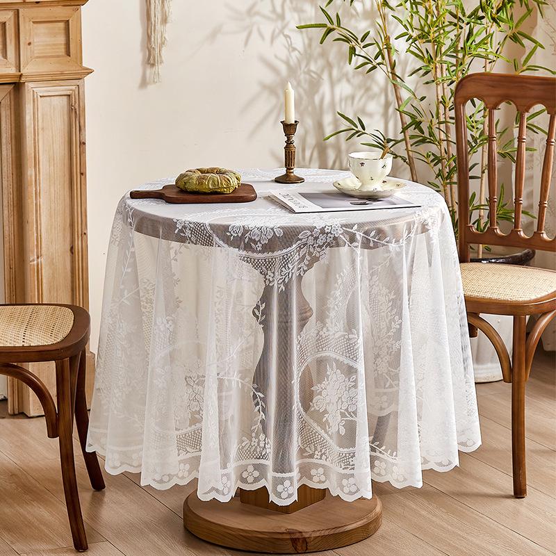 Elegant Pastoral Cotton-Linen Lace Tablecloth: Artistic, Dustproof, Non-Slip, Heat-Resistant, Hollow Design