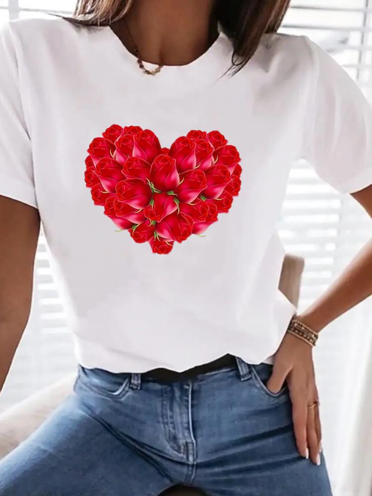 (Asian Size) Print Female Clothing T Shirt Women Fashion Tee Top leopard love heart Woman Short Sleeve Graphic T-shirts
