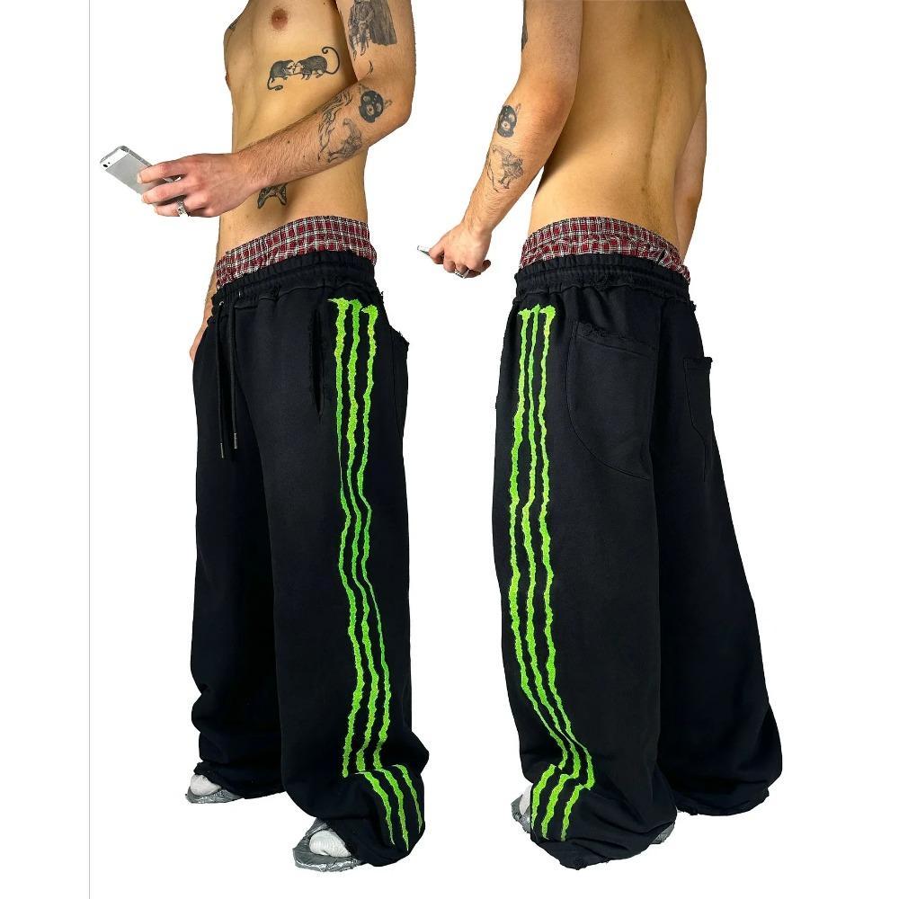 ZYLLO Claw Triple Stripe Fluorescence Sweatpants Y2K Streetwear Hip Hop Personality Glow Casual Pants Cotton Drawstring Joggers