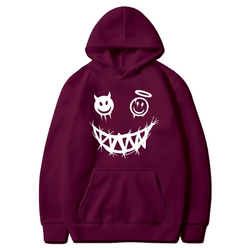 Autumn and Winter Devil Angel Smiling Face Hooded Sweatshirt, Hip-hop Street Classic Pullover, Fashionable Casual Warm Hoodie
