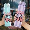 1PC Teaching Sweethearts Pink Heart Text Graphic,750ml Color Plastic Sports Water Bottle,Leakproof Flip Straw Lid,Suitable for Sports Office Home Use