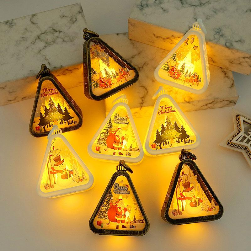 1pc Festival Lamp Xmas Gifts LED Party Scene Props Triangle Lantern Table Ornaments Christmas Mini Snowman Santa Claus