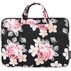 13" Laptop Bag with Rose Print and Handle - Black