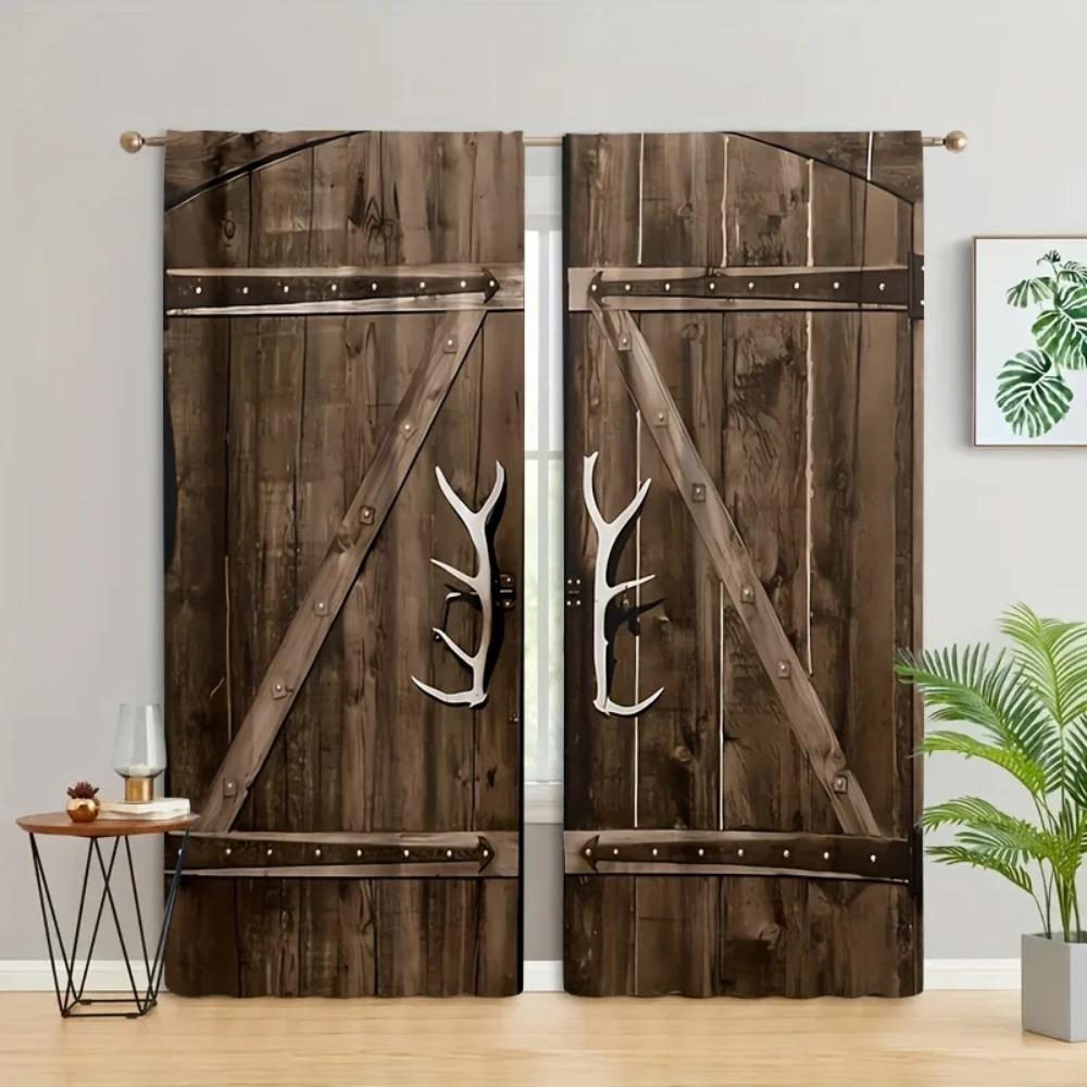 2 stücke Holz Tür Shabby Retro Decor Vorhänge 3D Digital Gedruckt Vorhänge Für Wohnzimmer Büro Wohnkultur 2024 Neue Mode