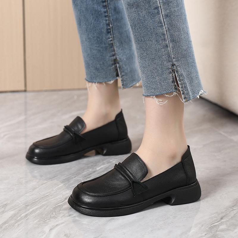 Fashion GKTINOO British Style Women Loafers Genuine Cow Leather Shoes 2025 Autumn Soft Sole Platform Non-slip Thick with Low Heel Shoes
