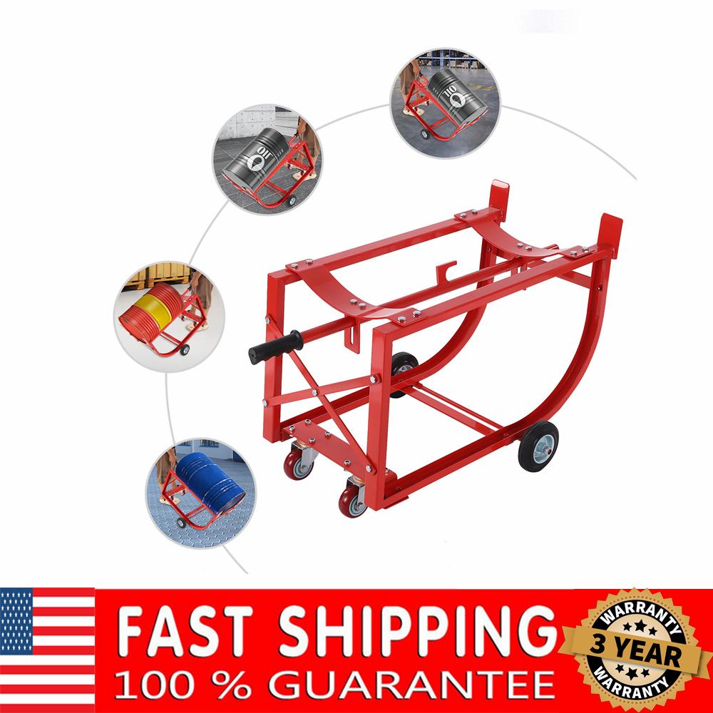 55Gallon Drum Cradle 600lbs Capacity Oil Drum Rack with Retractable Drawbar w/Wheels Steel Drum Handling Cradle for Round Drums
