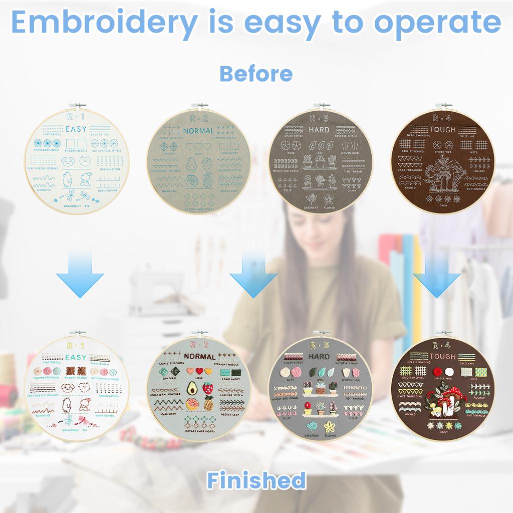 Stickerei Starterset Verstellbarer Rahmen Vorgedrucktes Muster Rahmen Garn Nadelset Mit Verschiedenen Stichtechniken für Anfänger bis