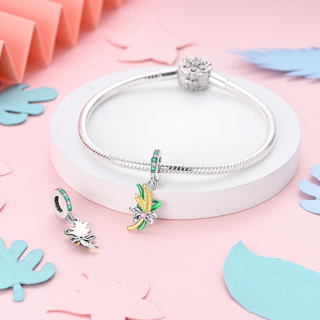 Spring Wheat Ear Plant Pendants Authentic Copper Plated Original Bead Fit Stylish Charms Wrist Bracelet Beads Jewelry Gifts Women's