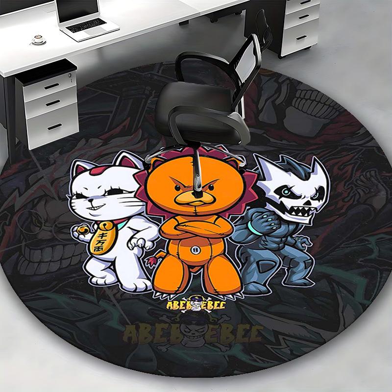 1pc Anime Cat Round Carpet  Cute Cartoon Design Chair Mat for Office, Home Decor, Living Room