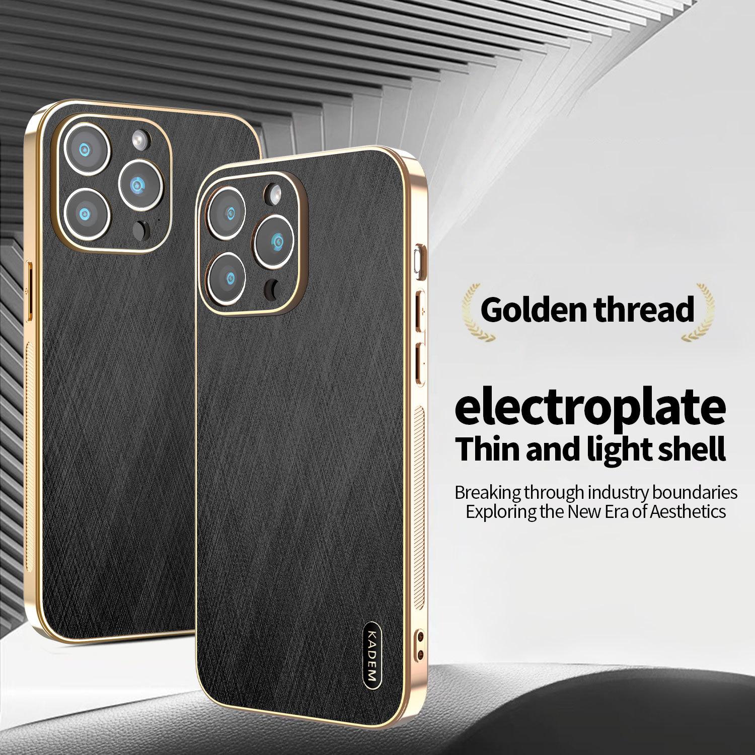 

Подходит для Apple 16proMax Чехол для мобильного телефона из шелка и бамбуковой кожи Высококлассный IPhone 15 Гальванизированный Противоударный 14 Защитный чехол iPhone11pro чёрный