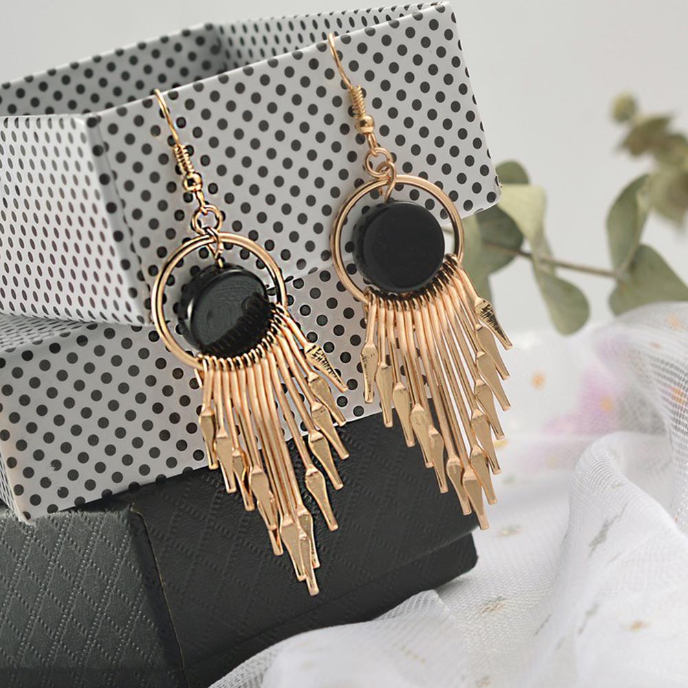 Women Tassel Geometric Earrings Long Round Retro Fashion Earrings