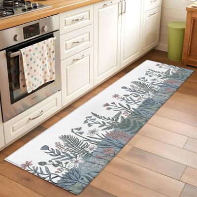Country Style Flower Pattern Runner Rug Green Plant Design Non-Slip Floormat Home Decor Living Room Entrance Hallway Carpet