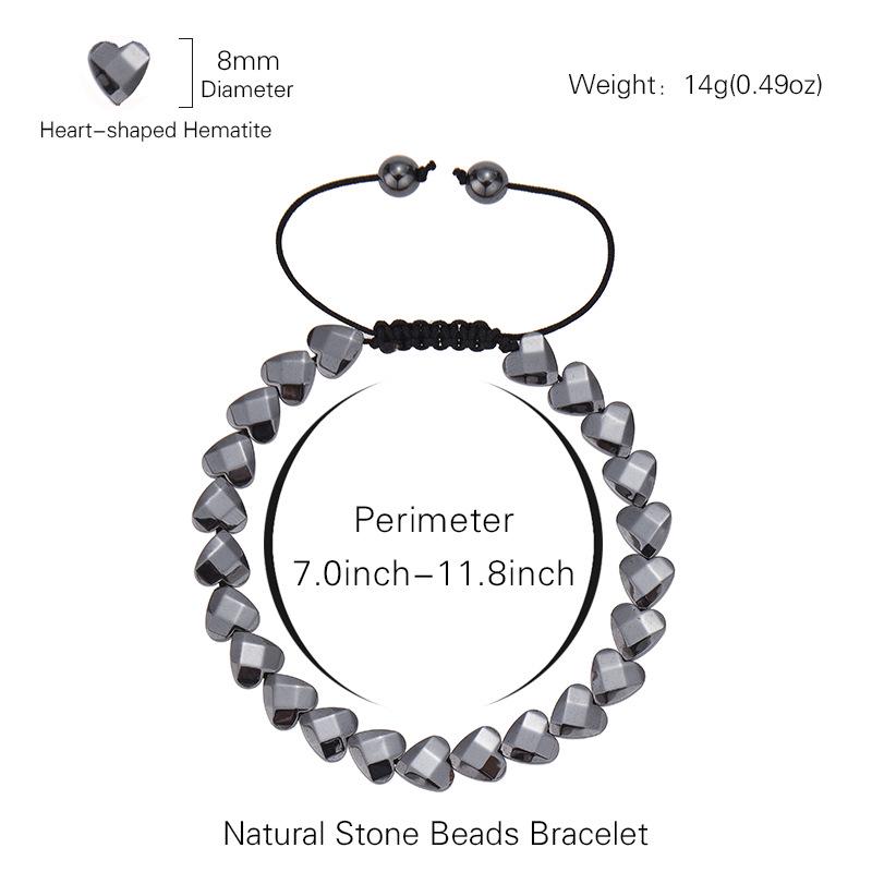 Heart-Shaped Black Magnetic Hematite Bracelet - Adjustable Woven Design