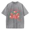 Strawberries Cotton Washed T-Shirt Womens Fresh Fruit Printing T Shirts O-Neck Oversized Acid Wash Tops Womans