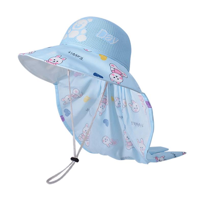 1115 Children's Hat Big Eaves Shawl Bucket Hat Cartoon Cute Boys and Girls Outdoor Breathable Sunscreen Visor
