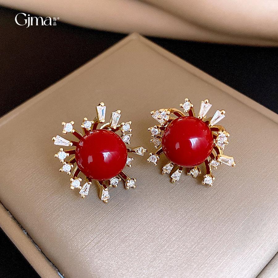 New Year's red resin zircon fireworks stud earrings sweet versatile earrings women
