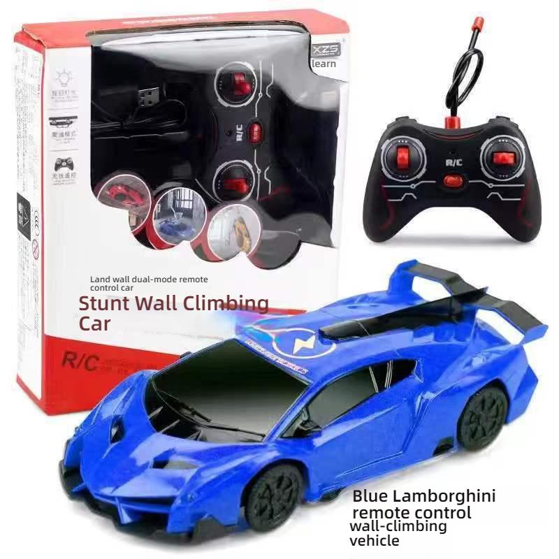 Машина на радиоуправлении, светочувствительная, лазающая по стенам, игрушка-машина на радиоуправлении, электрическая, перезаряжаемая, трюковая, детская настенная игрушка [Blue] Lambo