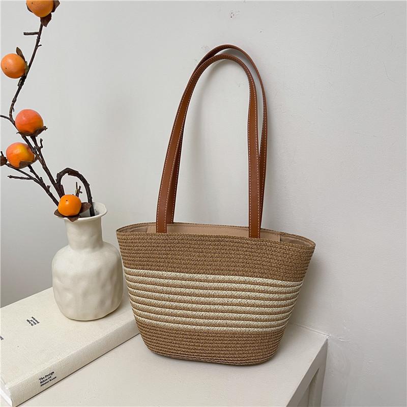 Summer idyllic woven bag women's new large-capacity shoulder bag leisure seaside vacation beach bag