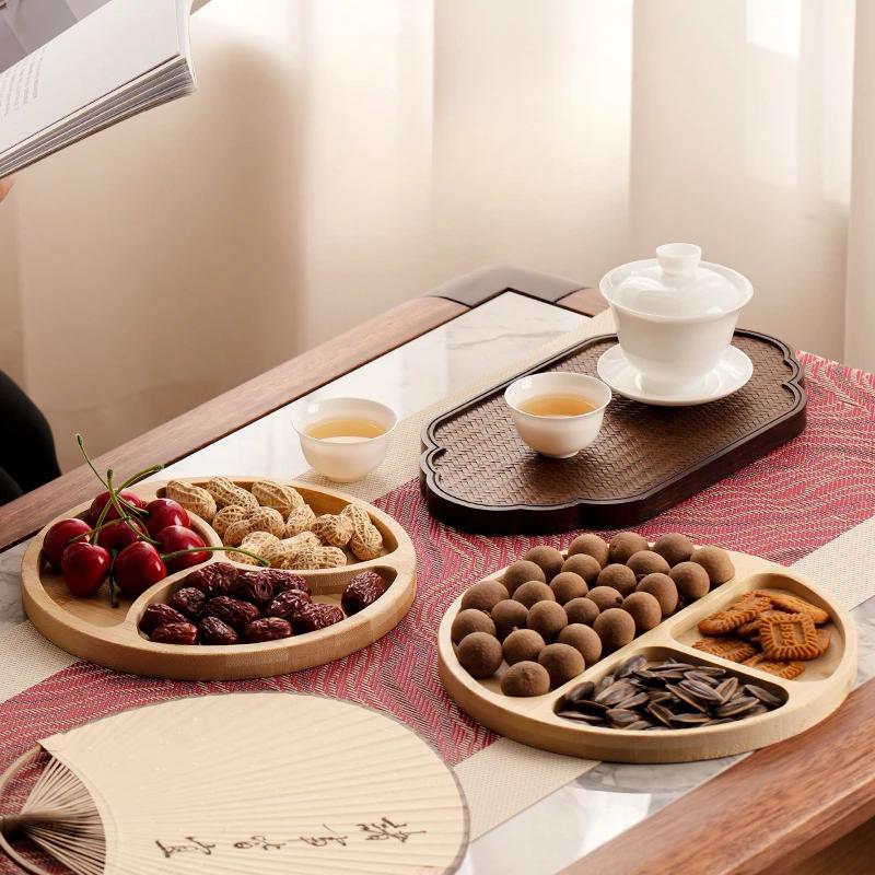Wooden Grid Dried Fruit Tray Household Living Room Candy Nut Dim Sum Melon Seeds General Tea Tray Kitchen Storage