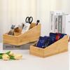 HTB Aufbewahrungskoffer ML 2er Set Aufbewahrungsbox 4 Fächer Herausnehmbar Tischplatte aus natürlichem Bambus Aufbewahrungszubehörkoffer Pinselhalter Schreibwaren, HTB-TSB2