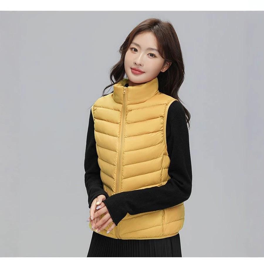 Women's Wool Puffer Vest with Stand Collar for Winter Cold Weather