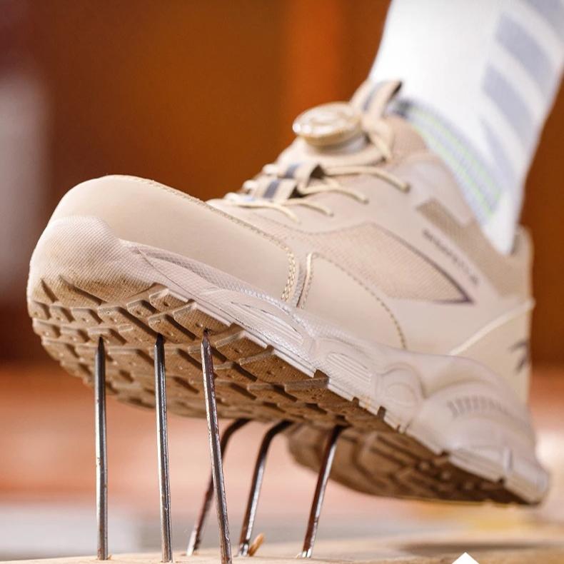 Fashion Breathable Work Shoes For Men Anti-smash Anti puncture Safety Shoes Men boots Rotating Button Indestructible Shoes Male Sneakers