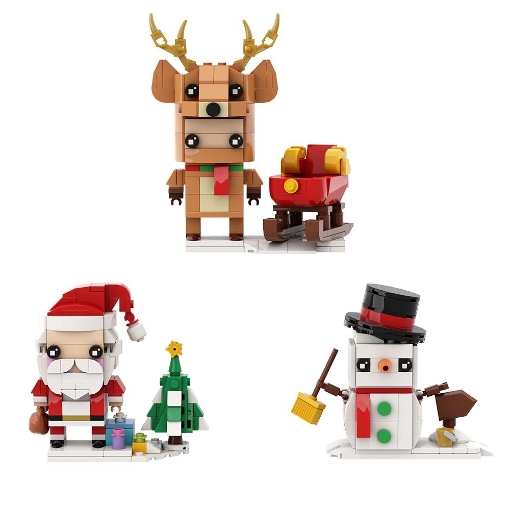 Gorbricks MOC Christmas Snowman Santa Claus Elk Brickheadz Building Block Set Square Head Xmas Suit Toys Christmas Gift