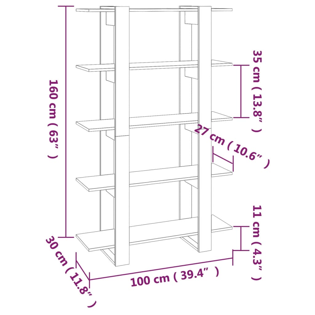 Bookshelf Room Divider Grey Sonoma 100*30*160 cm