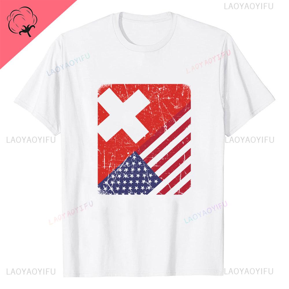 Super Swiss Proud Switzerland Flag T Shirts Man ShortSleeve Fashion Hipster T Shirt Clothing Casual Summer Basic Loose Tee