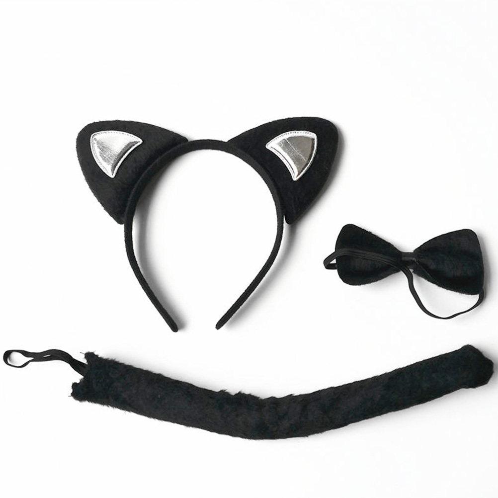 

3Pcs Adorable Cat Ear Cosplay Props Set One Size Fits Most Stretchy Headband for Kids Party Favors Performance Costumes