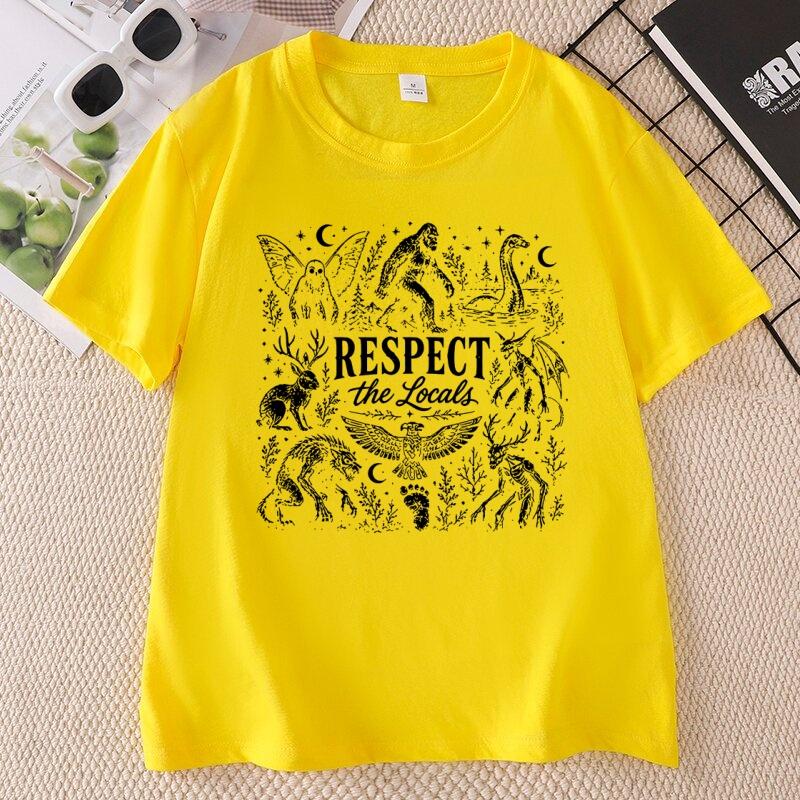 Funny Respect The Locals Cryptid T Shirt Bigfoot Tee Funny Graphic Tees Unisex Unisex Summer Loose Round Neck Printed T Shirts