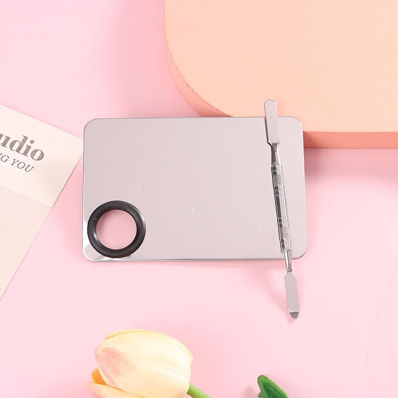 Mezclador de Maquillaje de Acero Inoxidable Placa Mezcladora para Uñas Paleta Mezcladora de Base y Sombras de Ojos con Varilla Espátula Herramientas de Belleza