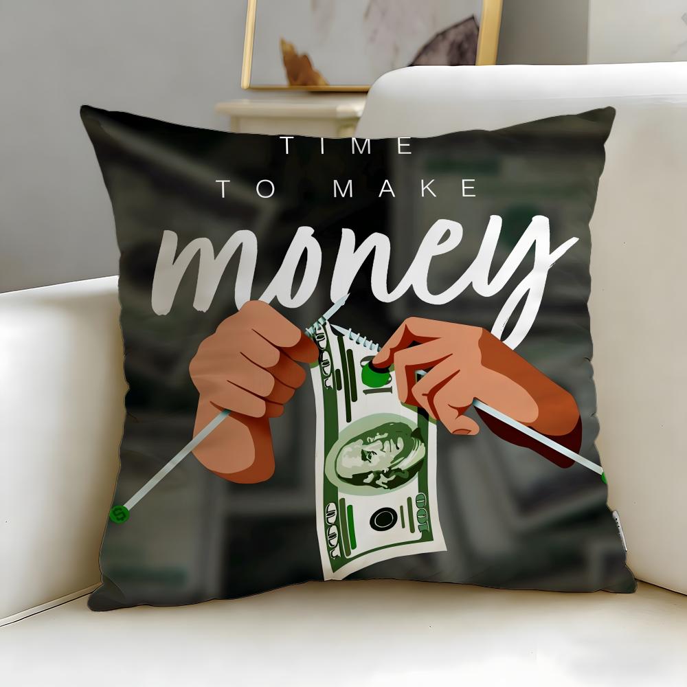classic theme Time is Money Cushion Cover Soft  EasyWash Pillow Case  Versatile for Couch Bed Travel and Office