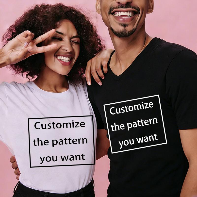 2024 Fashion Customized TShirts Women Men Harajuku Vneck Tshirt Summer Short Sleeve Tops Tees DIY Graphics Unisex Shirts